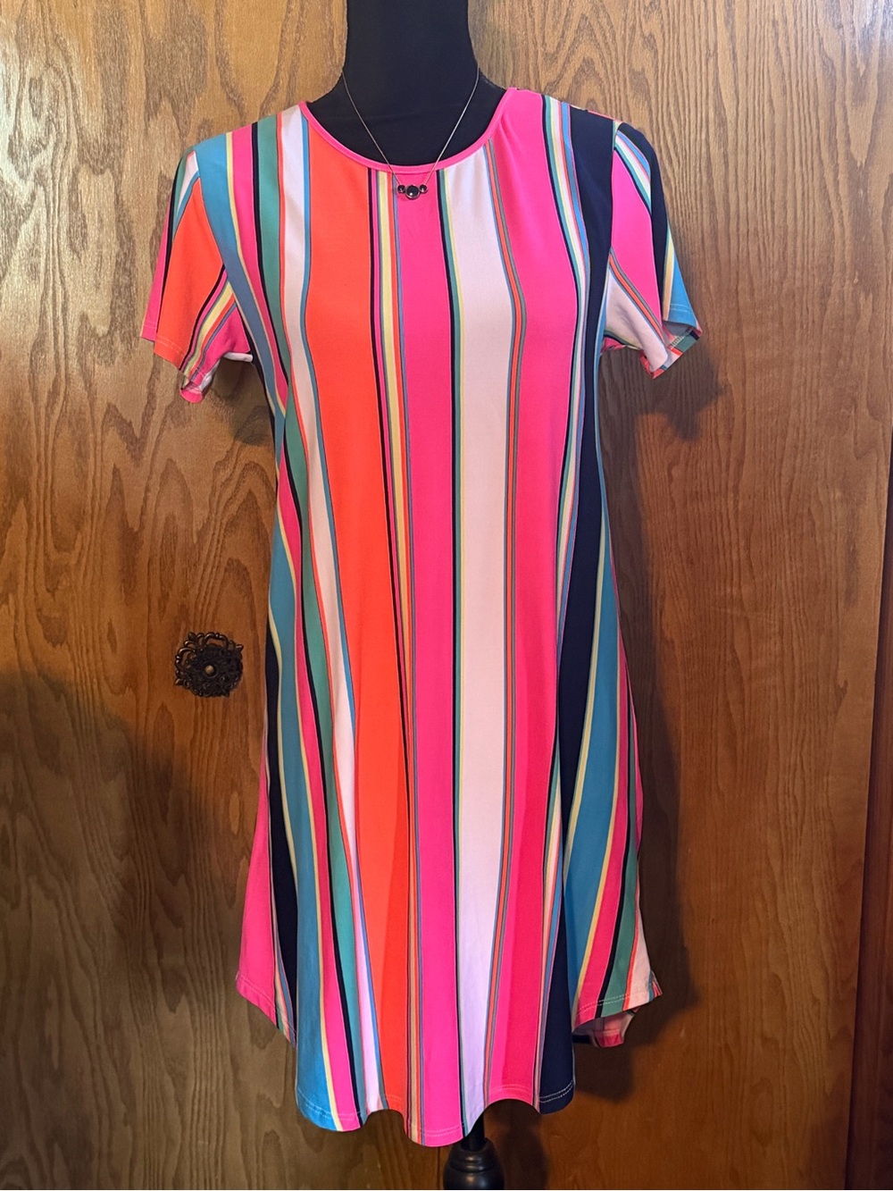 Bobbie Brooks Womens Dress Size Small Multicolor Neon Striped Stretch